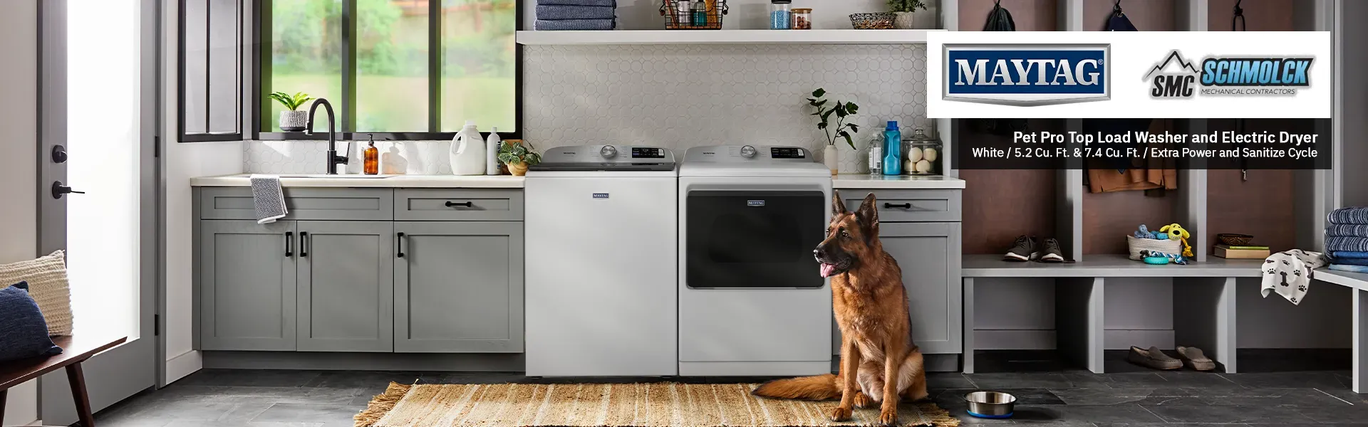 Maytag Promo Banner featured a Laundry Set for Schmolck Mechanical Contractors.